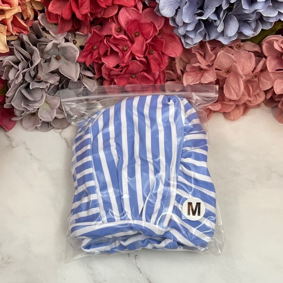 Blue and White Striped Plunging V-neck Swimsuit - Picture 9 of 10